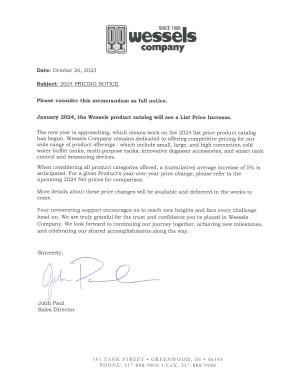 2024 Pricing Increase Notice | Wessels Company